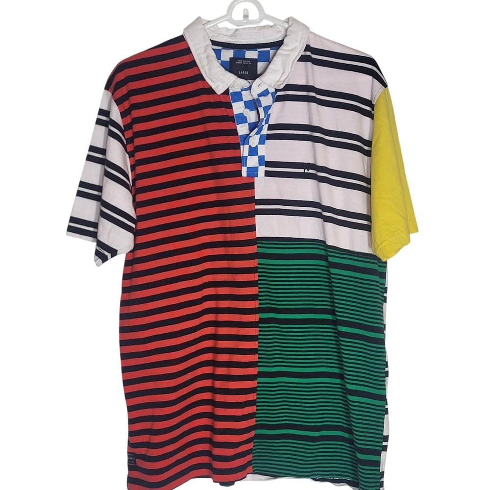 10.Deep Mens Colorblock Striped Rugby Polo Shirt Large Tenth Division Streetwear